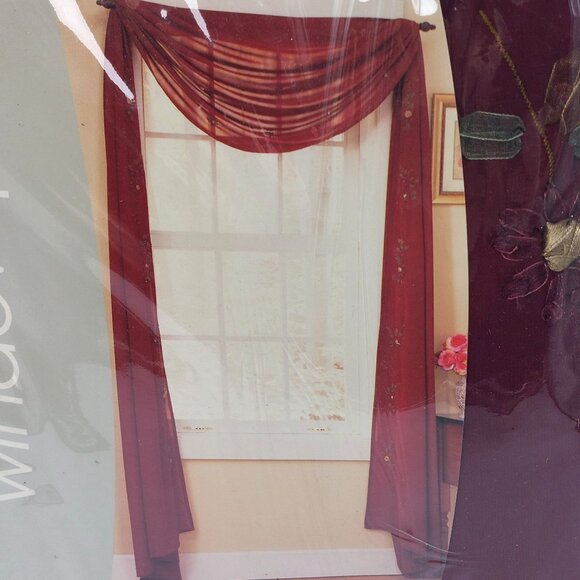 Target Home Window Panel Drapery, Burgundy Ribbon Embroidery Scarf, 216x54in, Lo - Picture 3 of 5